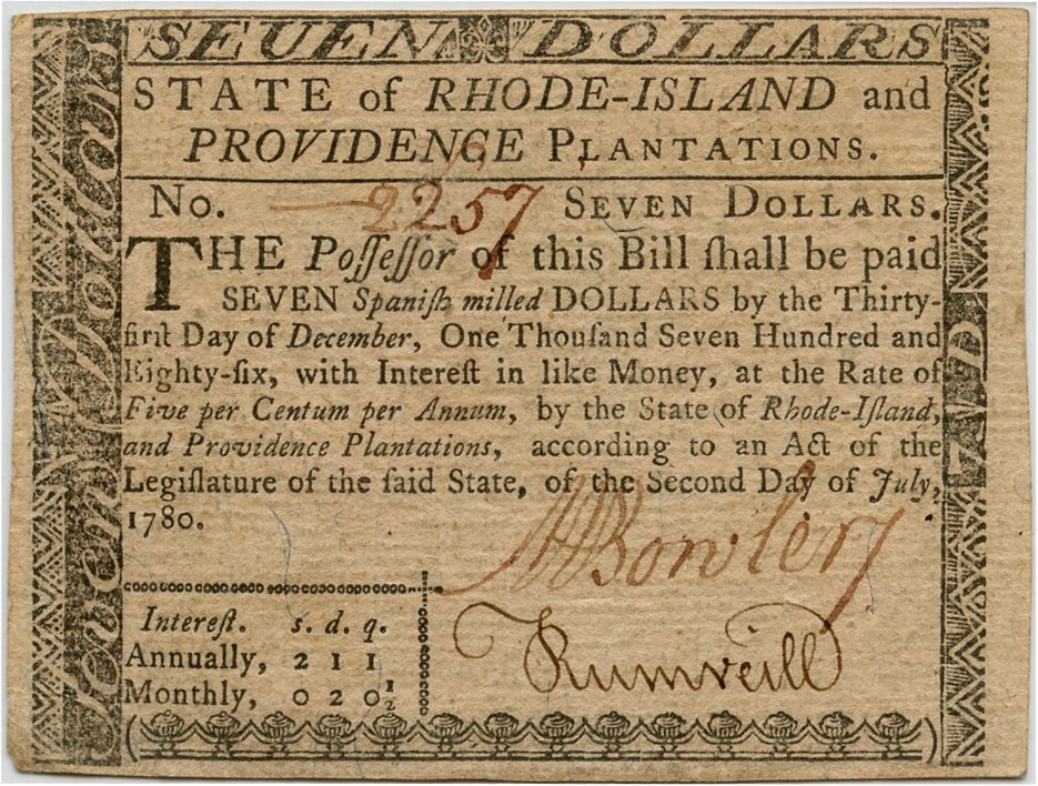 image for: FR. RI-287 1780 2-Jul $7 Rhode Island Colonial Note PMG About Unc 55