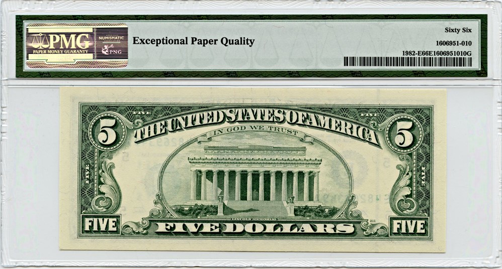 image for: FR. 1982-E 1993 $5 Federal Reserve Note Richmond PMG Gem Unc 66 EPQ