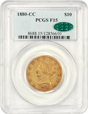 image for: 1880-CC $10 PCGS/CAC F15