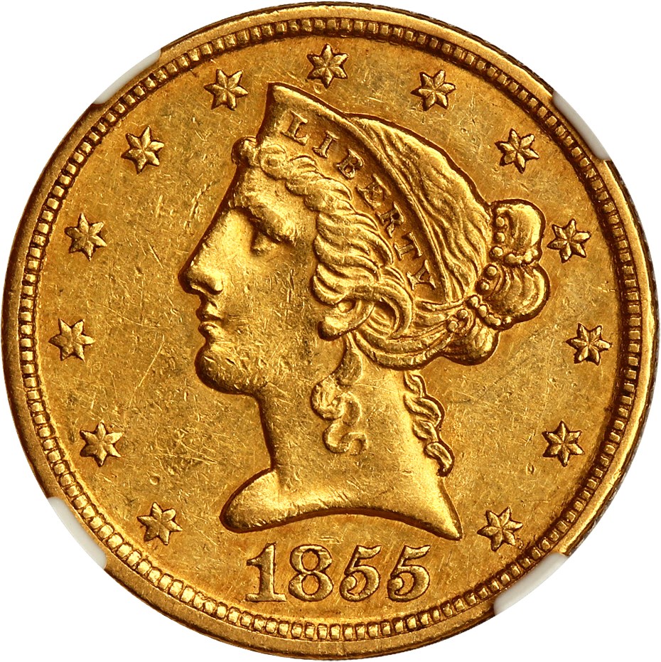 image for: 1855-C $5 NGC AU55