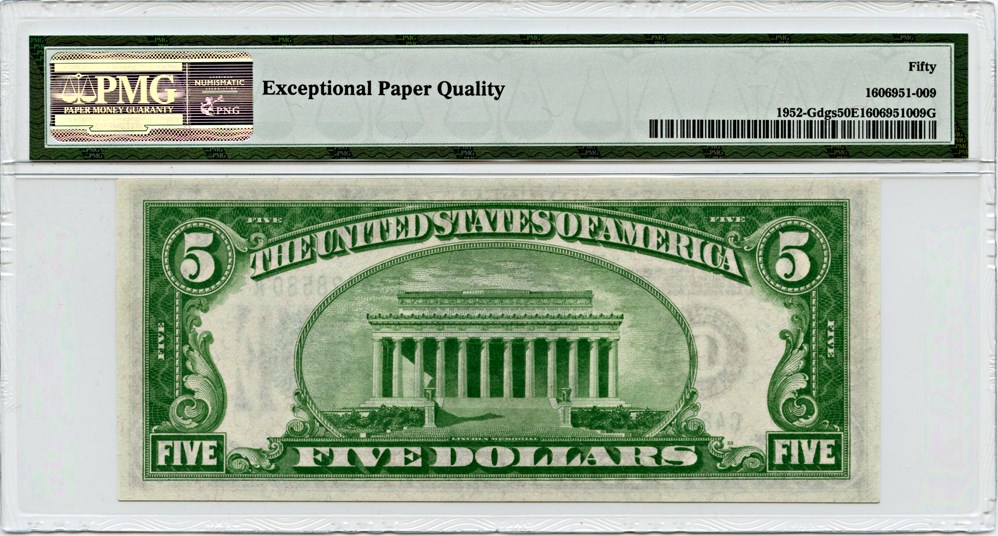 image for: FR. 1952-G 1928B $5 Federal Reserve Note Chicago PMG About Unc 50 EPQ