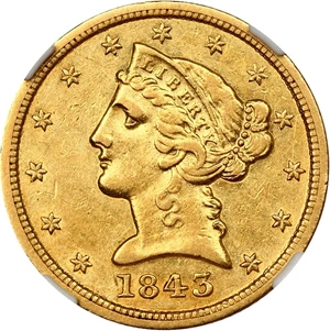 image for: 1843-D $5 NGC AU53 (Medium D)