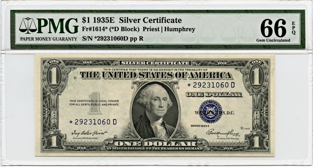 image for: FR. 1614* 1935E $1 Silver Certificate PMG Gem Unc 66 EPQ