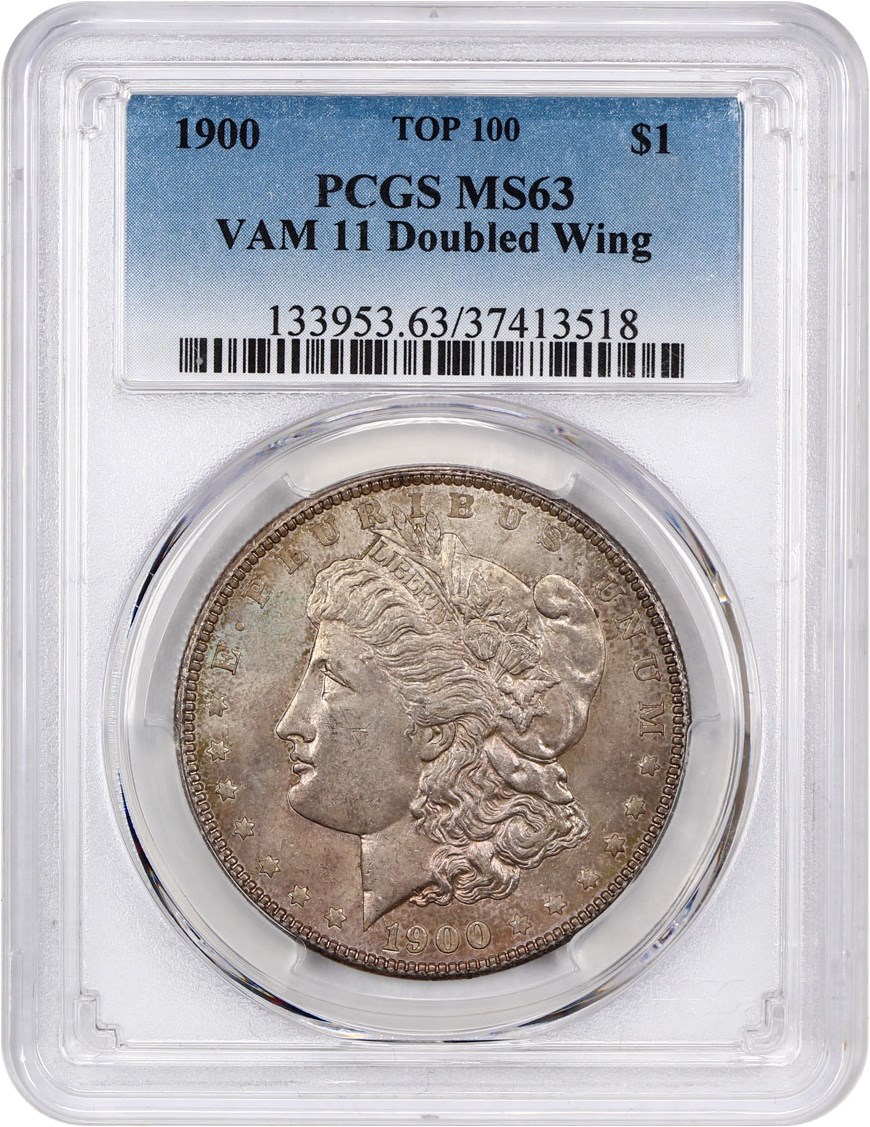 image for: 1900 $1 PCGS MS63 (VAM-11, Doubled Wing)