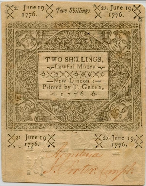 image for: FR. CT-210 1776 19-Jun 2s Connecticut Colonial Note PMG Choice Unc 64 (Cut Cancelled, Annotation)