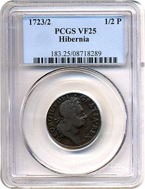 image for: 1723/2 1/2 P Hibernia PCGS VF25