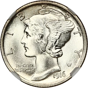 image for: 1916 Mercury 10c NGC MS68 FB
