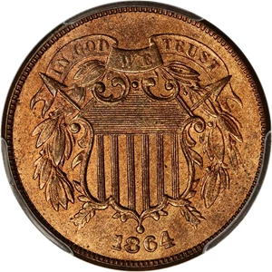 image for: 1864 2c PCGS/CAC MS66 RB (Large Motto)