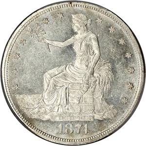 image for: 1874-CC Trade$ PCGS MS64 ex: D.L. Hansen Collection