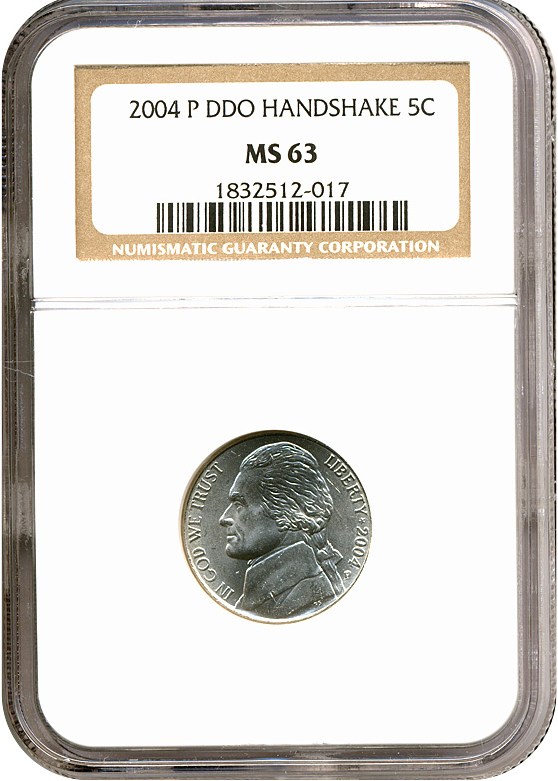 image for: 2004-P 5c Double Die Obverse Handshake NGC MS63