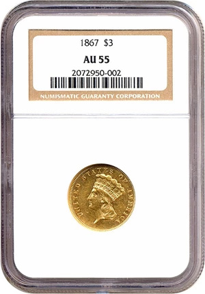 image for: 1867 $3 NGC AU55