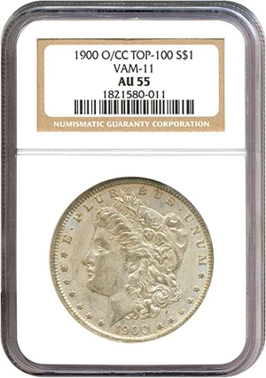 image for: Top 100 VAM: 1900-O $1 VAM 11 O/CC NGC AU55