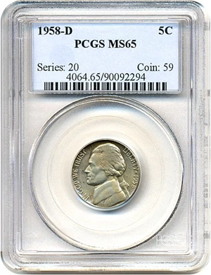 image for: 1958-D 5c PCGS MS65