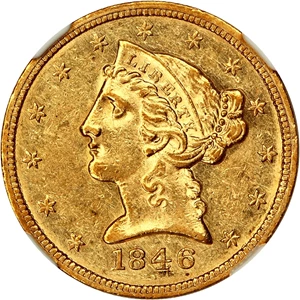 image for: 1846 $5 NGC AU58 (Small Date)