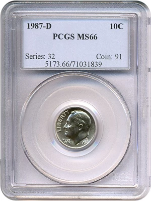 image for: 1987-D 10c PCGS MS66