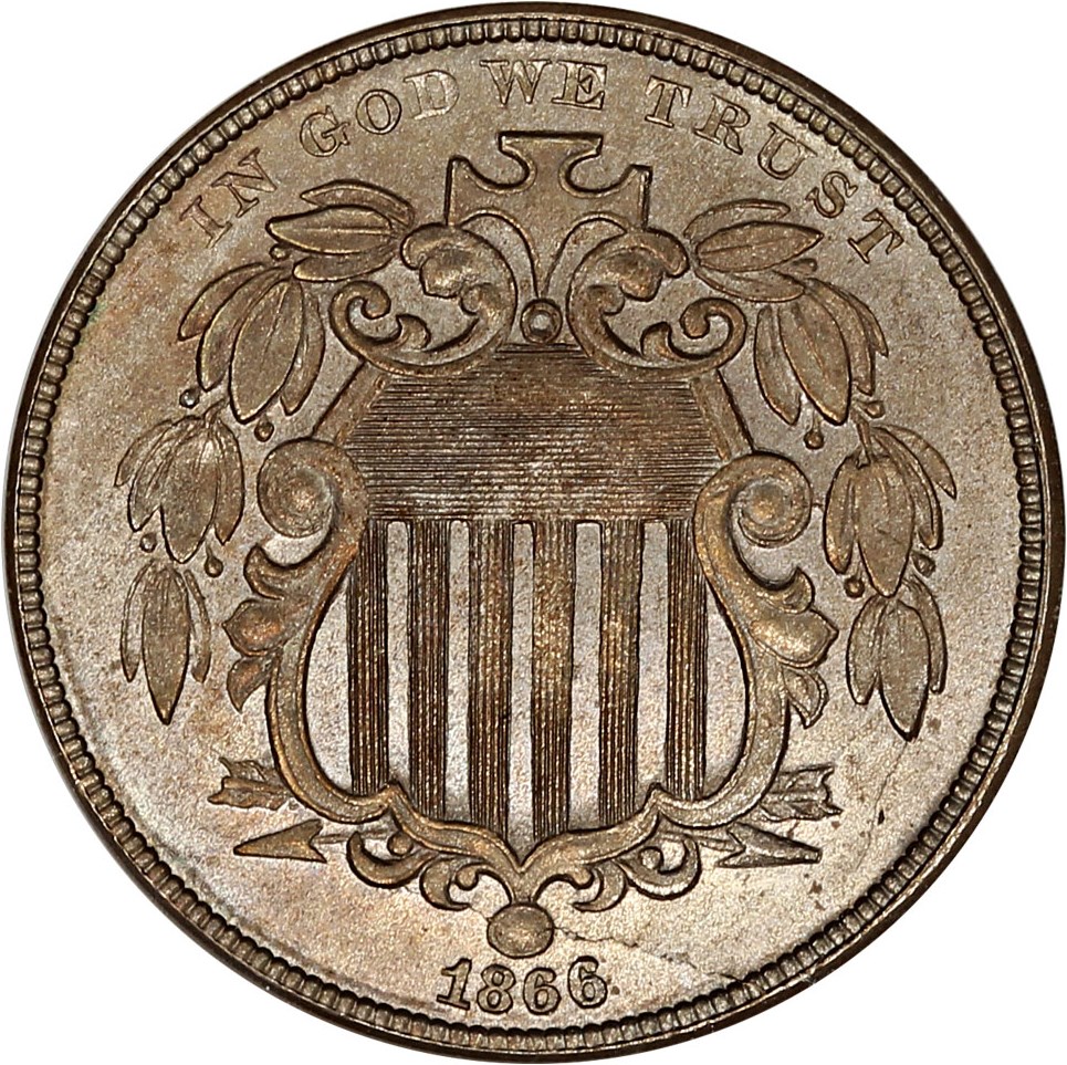 image for: 1866 5c NGC/CAC MS65 (With Rays, OH)