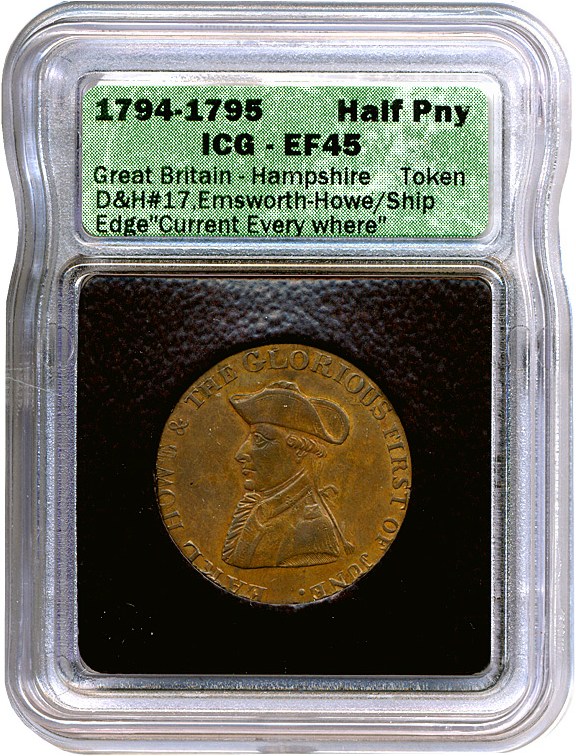 image for: GB Token: 1794-5 Halfpenny Hampshire Token D&H #17 Emsworth-Howe ICG 45 