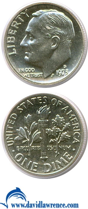 image for: 1973-D 10c PCGS MS65 FB