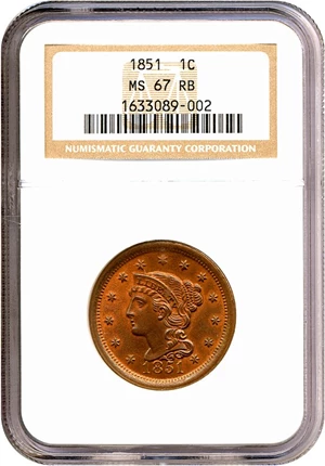 image for: 1851 1c NGC MS67 RB