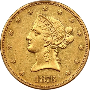 image for: 1873 $10 PCGS AU53 ex: D.L. Hansen Collection