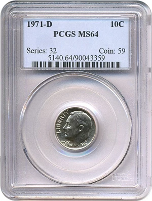 image for: 1971-D 10c PCGS MS64