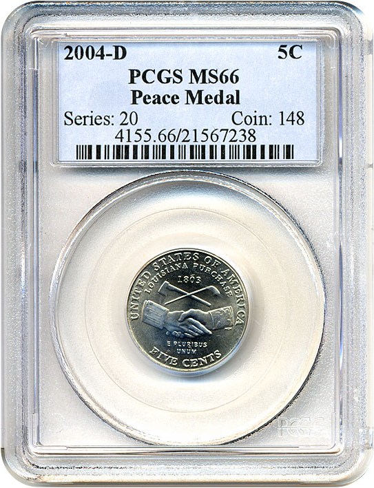 image for: 2004-D 5c Peace Medal PCGS MS66