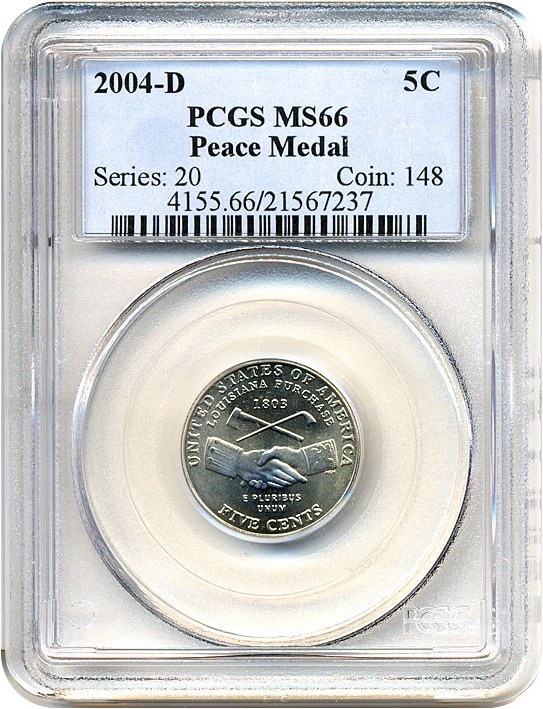 image for: 2004-D 5c Peace Medal PCGS MS66