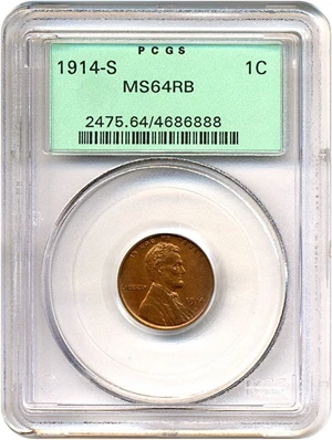 image for: 1914-S 1c PCGS MS64 RB