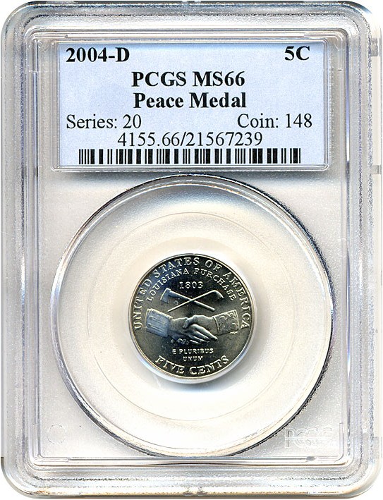 image for: 2004-D 5c Peace Medal PCGS MS66