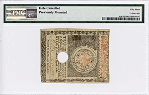 image for: FR. MA-282 May 5, 1780 $5 Massachusetts Colonial Note PMG About Unc 53 (Hole Cancelled, Previously Mounted)
