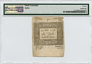 image for: FR. CT-199 June 7, 1776 5s Connecticut Colonial Note PMG Very Fine 20 (Slash Cancelled, Splits)