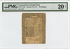 image for: FR. CT-166 October 10, 1771 10s Connecticut Colonial Note PMG Very Fine 20 (Repaired, Split)