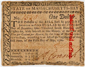 image for: FR. MA-278 May 5, 1780 $1 Massachusetts Colonial Note PMG Very Fine 20