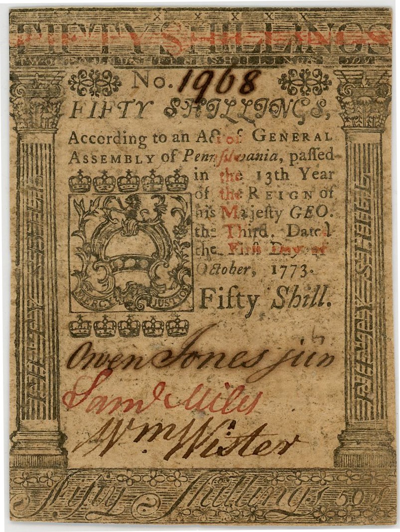 image for: FR. PA-170 October 1, 1773 50s Pennsylvania Colonial Note PMG Choice Extremely Fine 40
