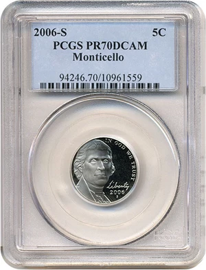 image for: 2006-S 5c Monticello PCGS Proof 70 DCameo