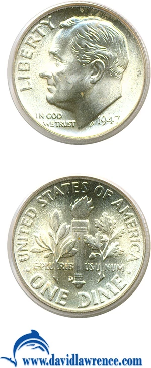 image for: 1947-D 10c PCGS MS67 FB