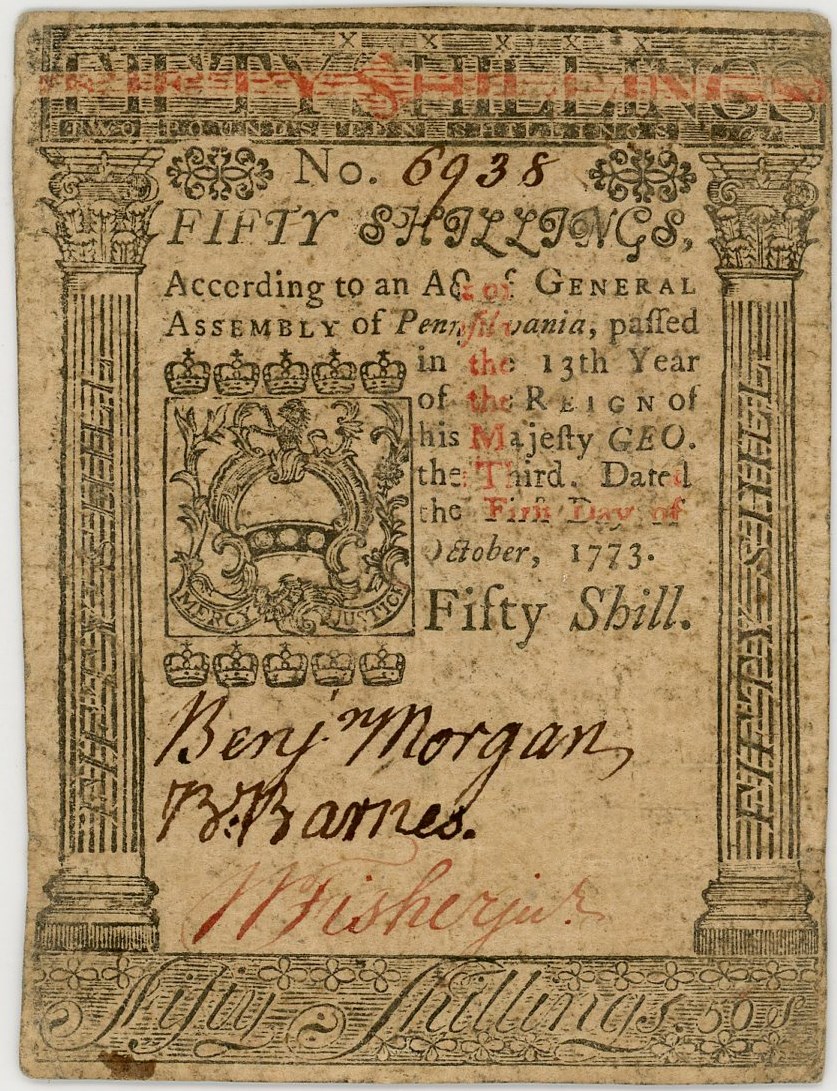 image for: FR. PA-170 October 1, 1773 50s Pennsylvania Colonial Note PMG Extremely Fine 45