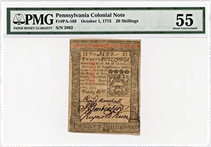 image for: FR. PA-169 October 1, 1773 20s Pennsylvania Colonial Note PMG About Unc 55