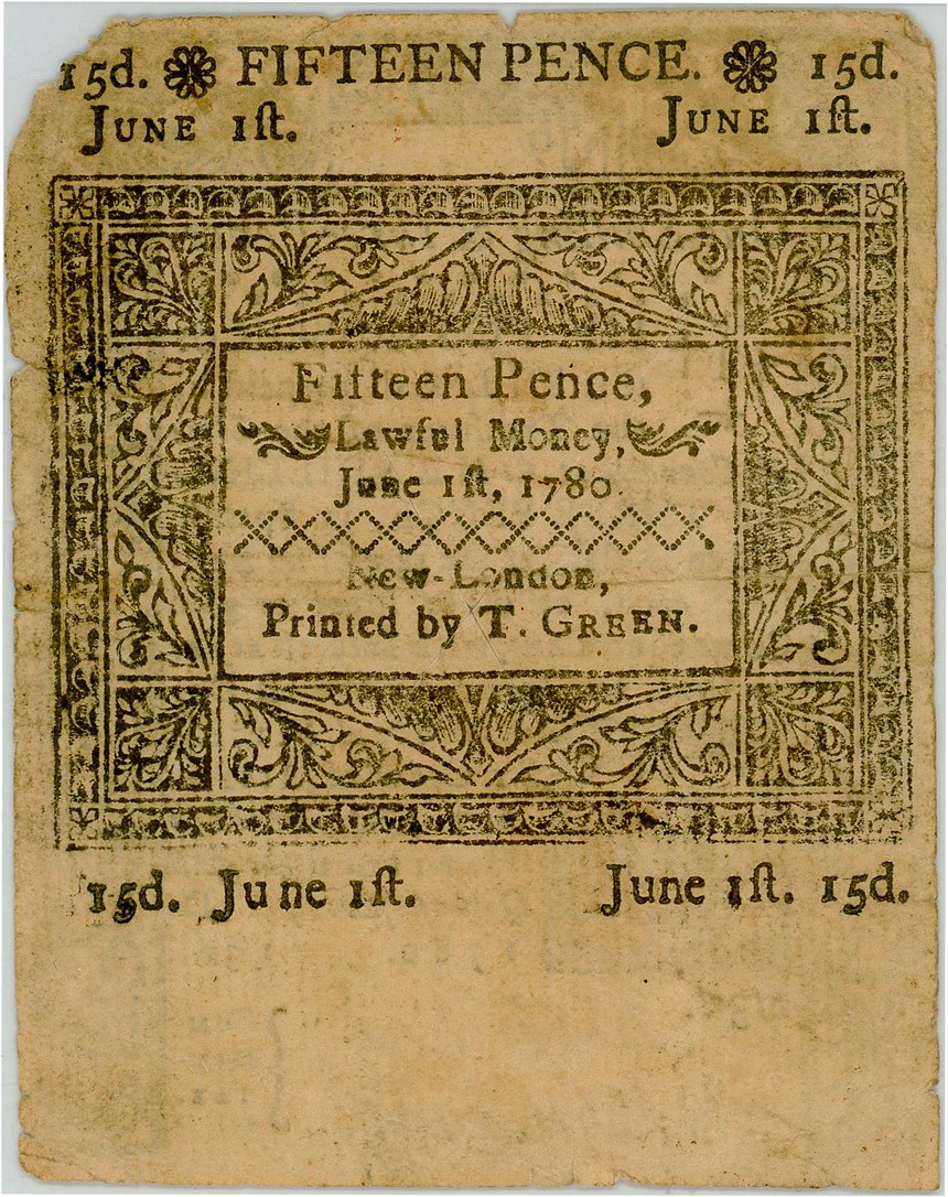 image for: FR. CT-227 June 1, 1780 1s/3d Connecticut Colonial Note PMG Very Fine 25 (Cut Cancelled, Corner Missing)