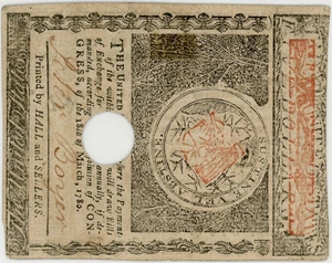 image for: FR. MA-282 May 5, 1780 $5 Massachusetts Colonial Note PMG About Unc 53 (Hole Cancelled, Previously Mounted)