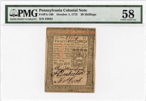 image for: FR. PA-169 October 1, 1773 20 Shillings Pennsylvania Colonial Note PMG About Unc 58 (Contemporary Annotation)