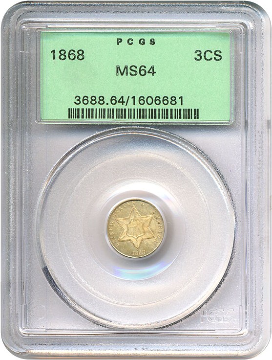 image for: 1868 3cS  PCGS MS64 