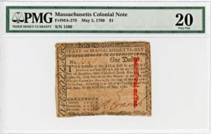 image for: FR. MA-278 May 5, 1780 $1 Massachusetts Colonial Note PMG Very Fine 20
