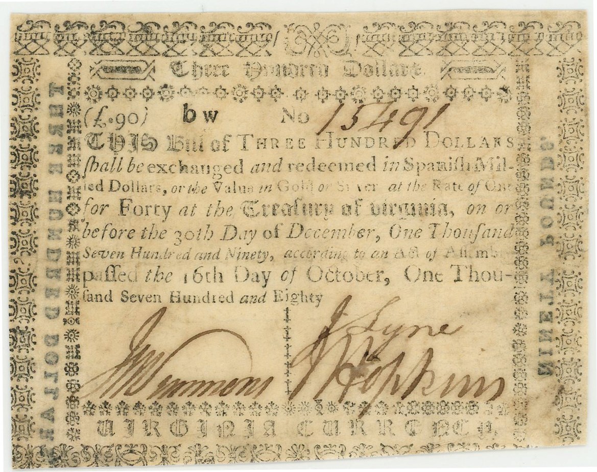 image for: FR. VA-194 October 16, 1780 $300 Virginia Colonial Currency PCGS Very Fine 35