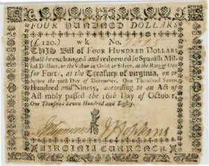 image for: FR. VA-195 October 16, 1780 $400 Virginia Colonial Note PMG Very Fine 30