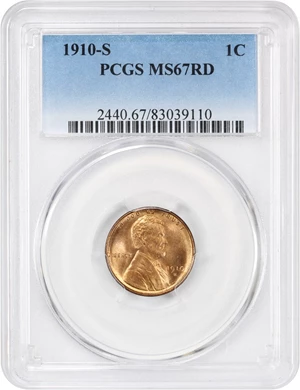 image for: 1910-S 1c PCGS MS67 RD