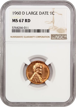 image for: 1960-D 1c NGC MS67 RD (Large Date)