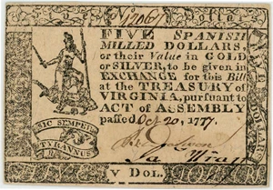image for: FR. VA-127 October 20, 1777 $5 Virginia Colonial Note PMG About Unc 58