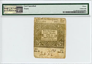 image for: FR. CT-229 June 1, 1780 5s Connecticut Colonial Note PMG Fine 15 (Cut Cancelled, Tears)