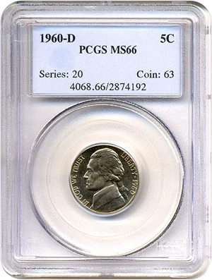 image for: 1960-D 5c PCGS MS66